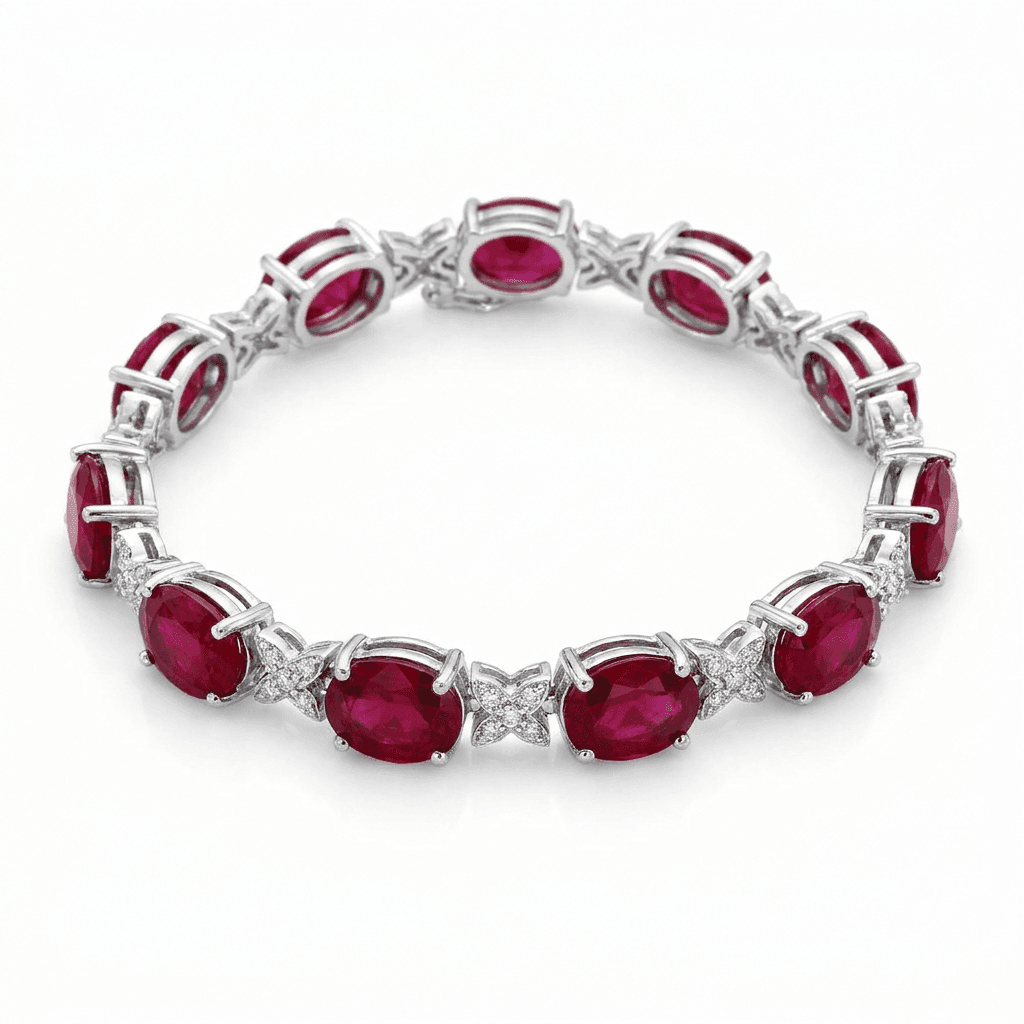Celestial Tennis Bracelet — Ruby Edition by IVÊLO. Handcrafted Sterling Silver · Burmese Ruby. Passion, confidence, strength.